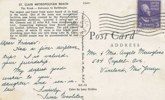 Lake St. Clair Metropark (Metro Beach, Metropolitan Beach) - Vintage Postcard Back (newer photo)